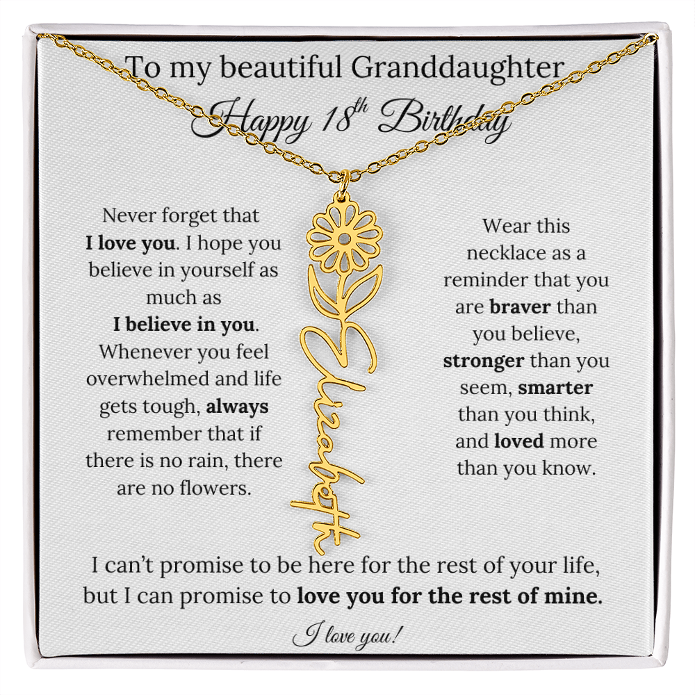 18th Birthday Gift for Granddaughter Flower Name Necklace with Message Card