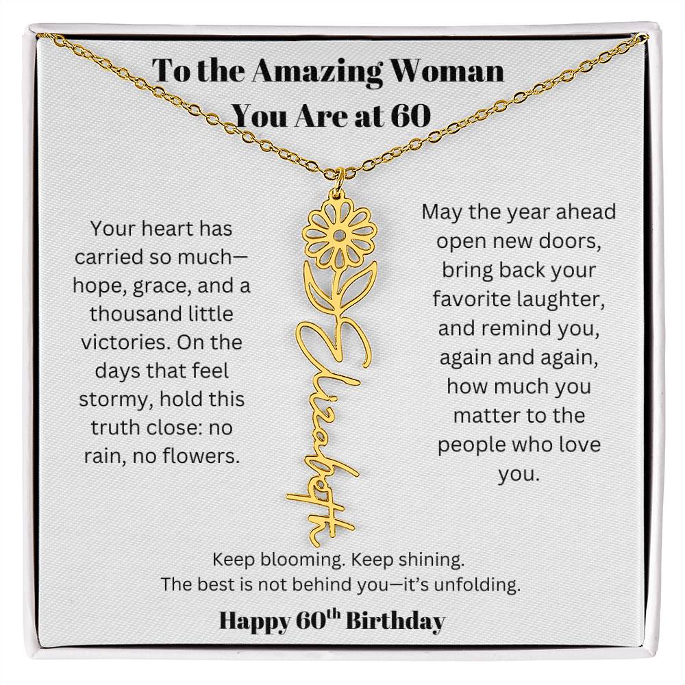To The Amazing Woman | 60th Birthday Keepsake Jewelry | Flower Name Necklace