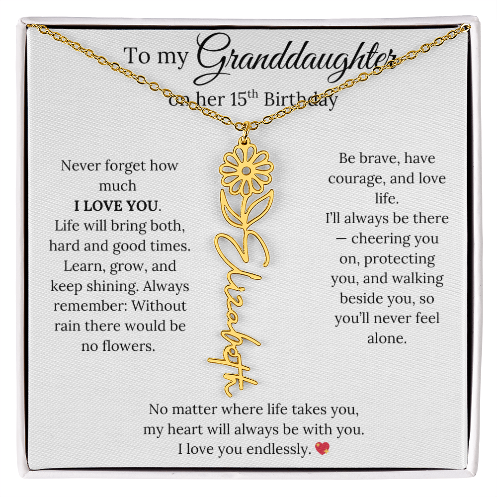 15th Birthday Gift For Granddaughter - Personalized Flower Name Necklace