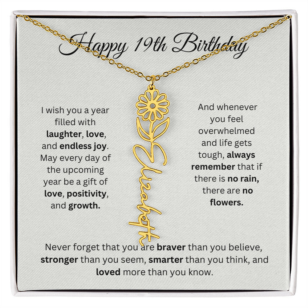 Happy 19th Birthday - Flower Name Necklace