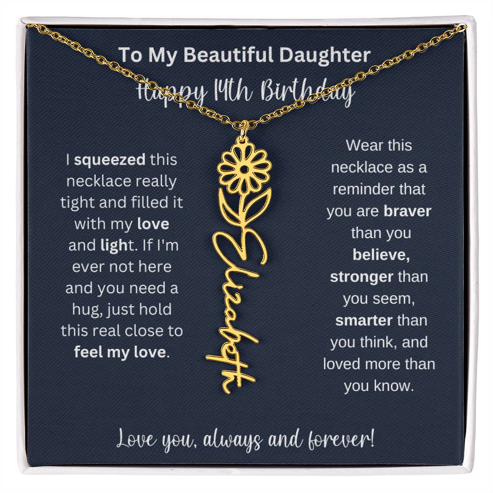 14th Birthday Gift For My Beautiful Daughter | Personalized Flower Name Necklace