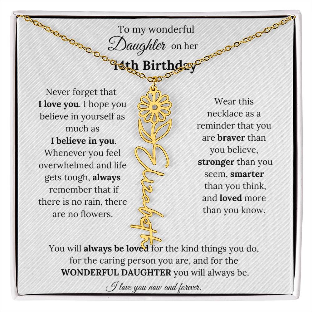To My Wonderful Daughter On Her 14th Birthday - I Love You - Flower Name Necklace