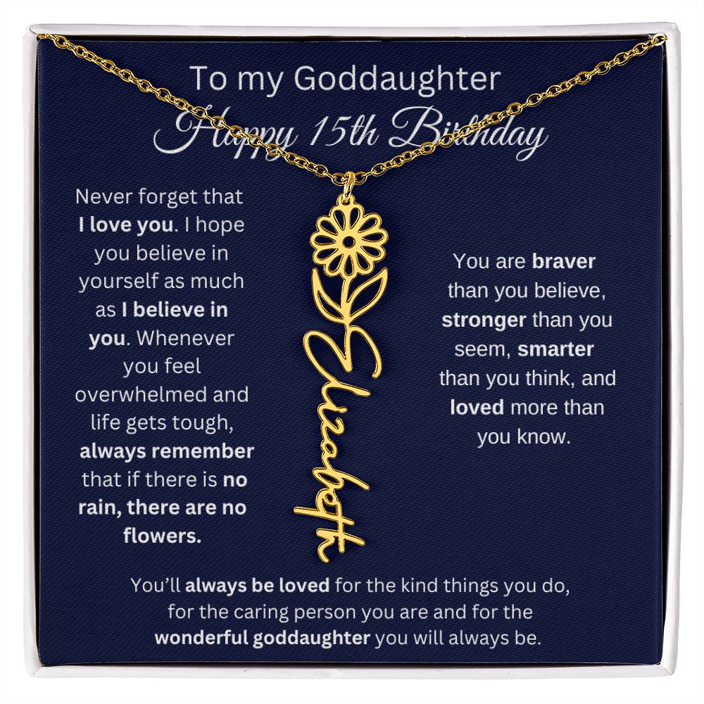 To My Goddaughter - Happy 15th Birthday - Flower Name Necklace