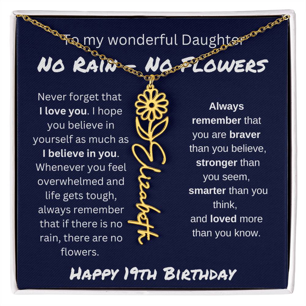 No Rain - No Flower | Happy 19th Birthday | Flower Name Necklace