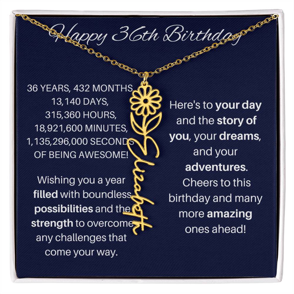 36th Birthday Birth Flower Necklace