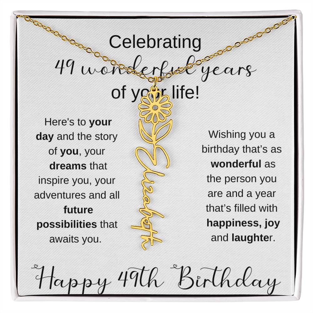 Happy 49th Birthday | Flower Name Necklace