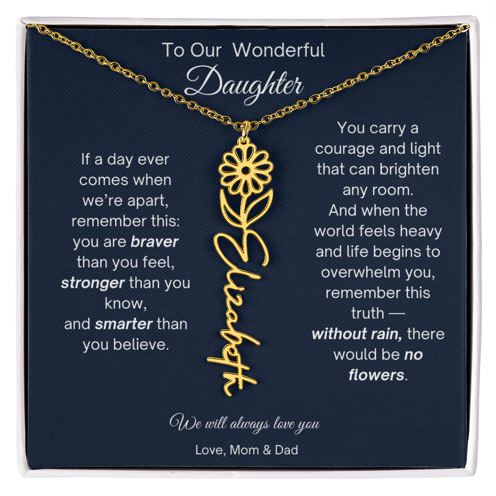 Daughter Necklace from Parents - Birth Flower Name Necklace