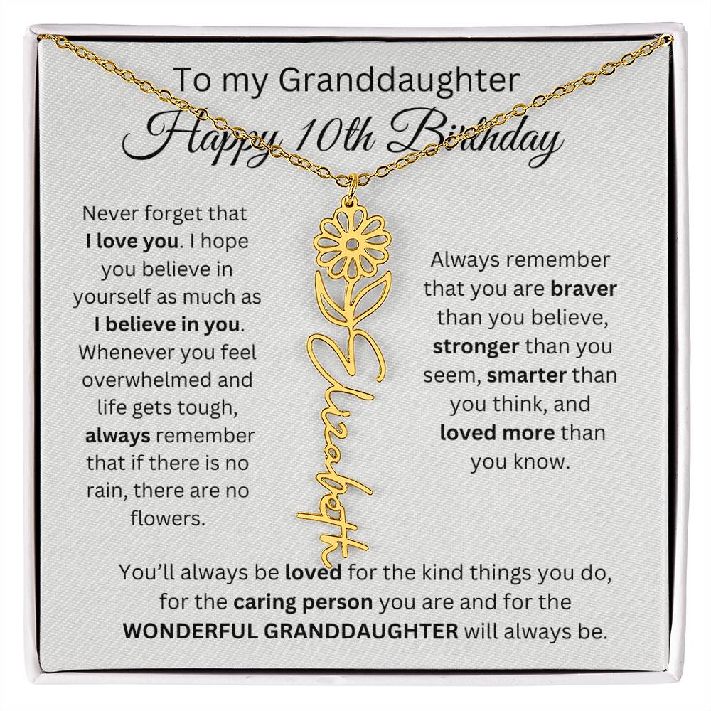 To My Granddaughter | Happy 10th Birthday | Flower Name Necklace