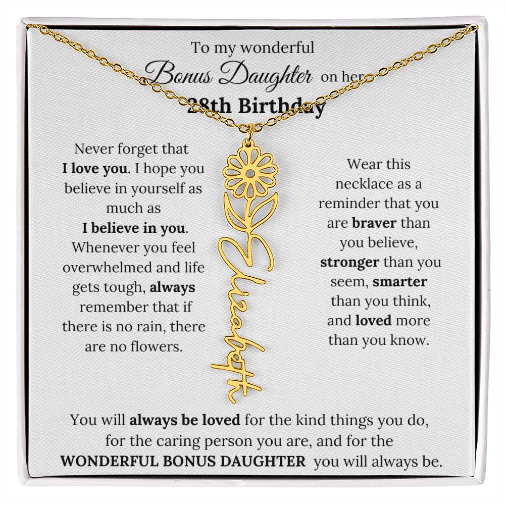 To My Wonderful Bonus Daughter On Her 28th Birthday | I Love You | Flower Name Necklace