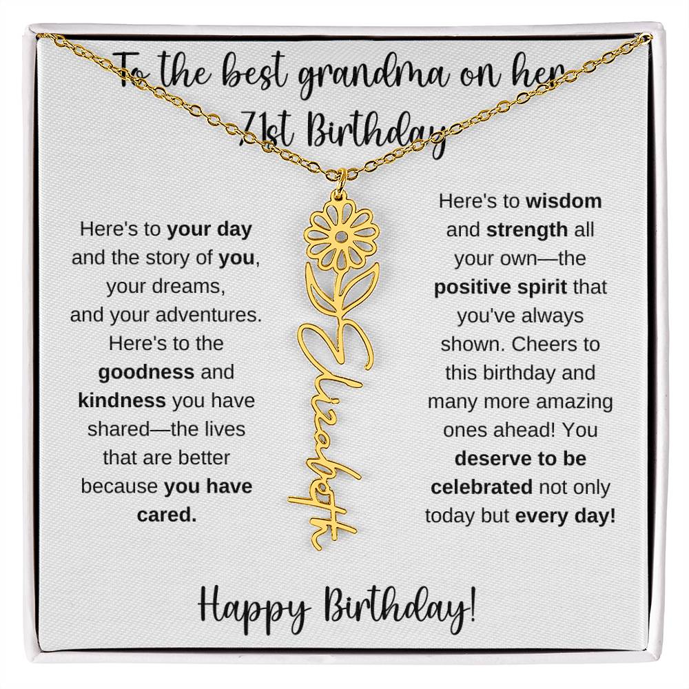 To The Best Grandma - Happy 71st Birthday | Flower Name Necklace