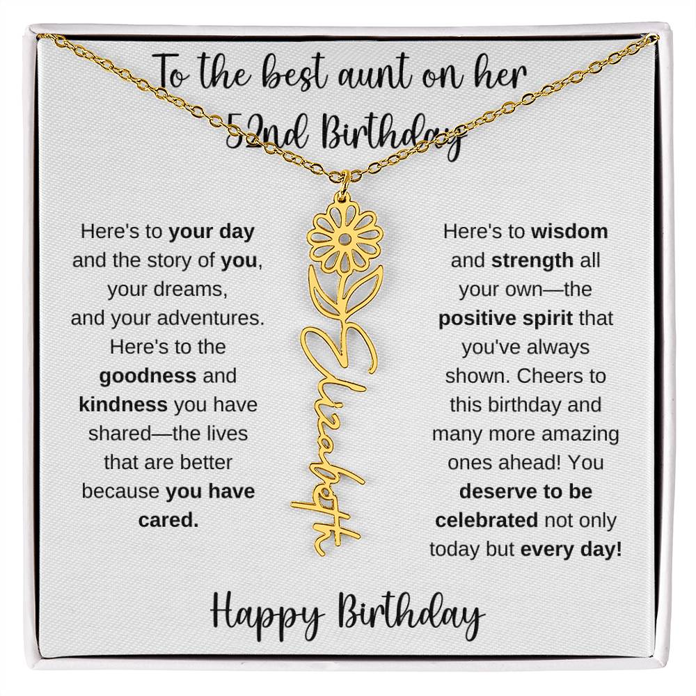 To The Best Aunt - Happy 52nd Birthday | Flower Name Necklace