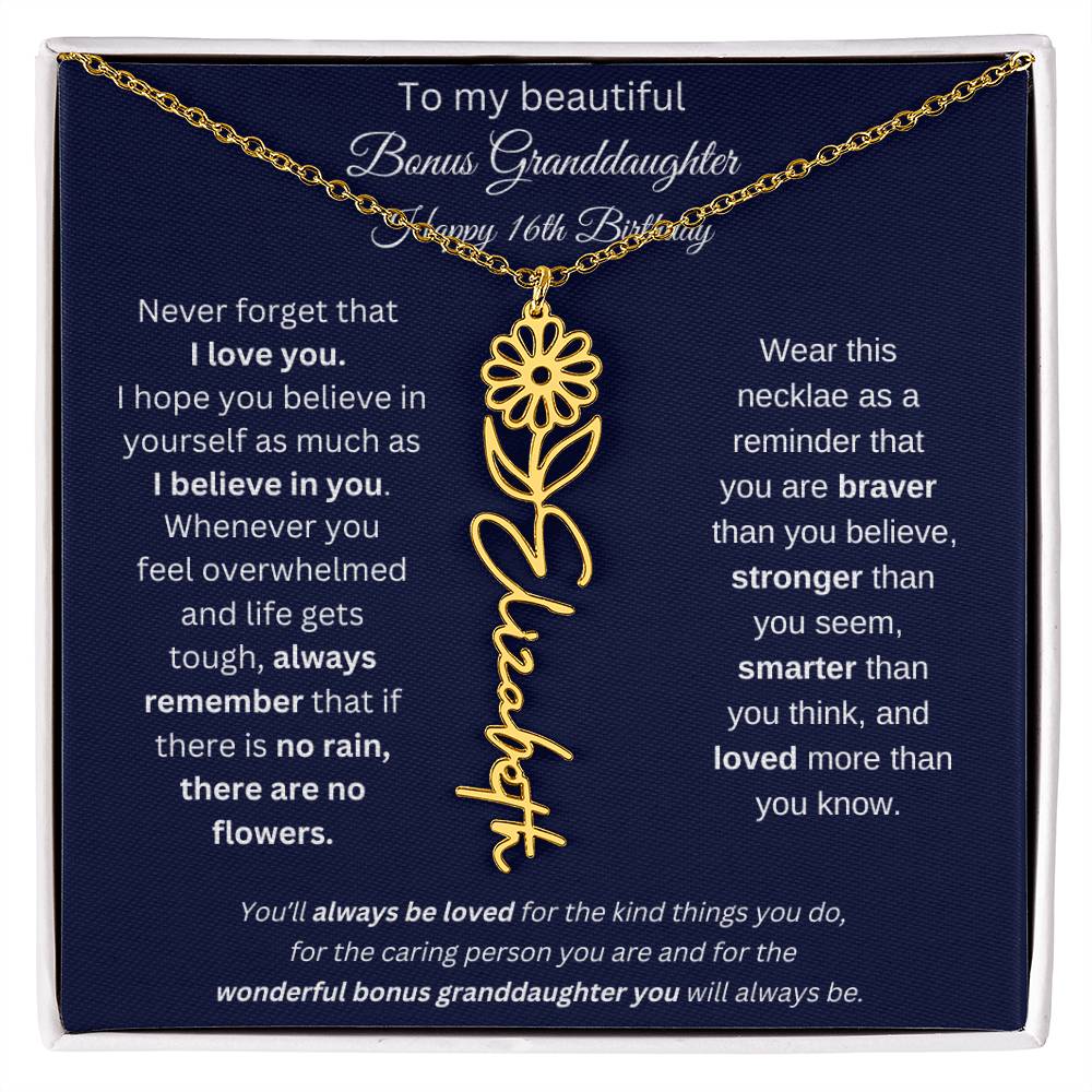 16th Birthday Bonus Granddaughter Gift | Personalized Flower Name Necklace
