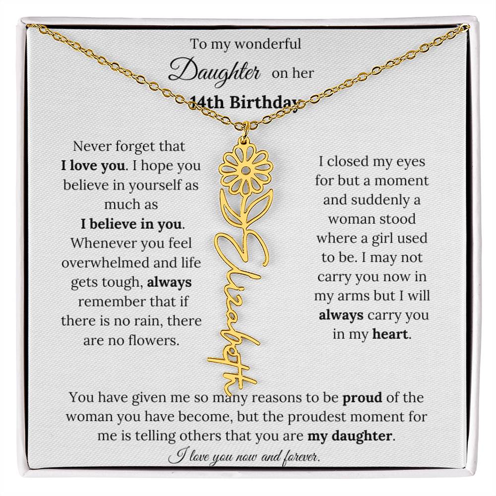 Custom Birth Flower Name Necklace To My Daughter On Her 14th Birthday