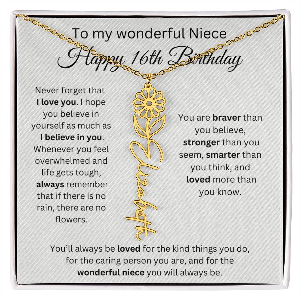 To My Wonderful Niece Happy 16th Birthday - Flower Name Necklace