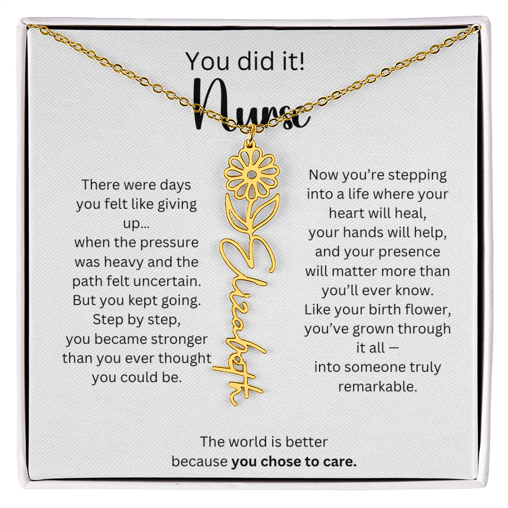 Meaningful Nurse Graduation Gift - Birth Flower Name Necklace