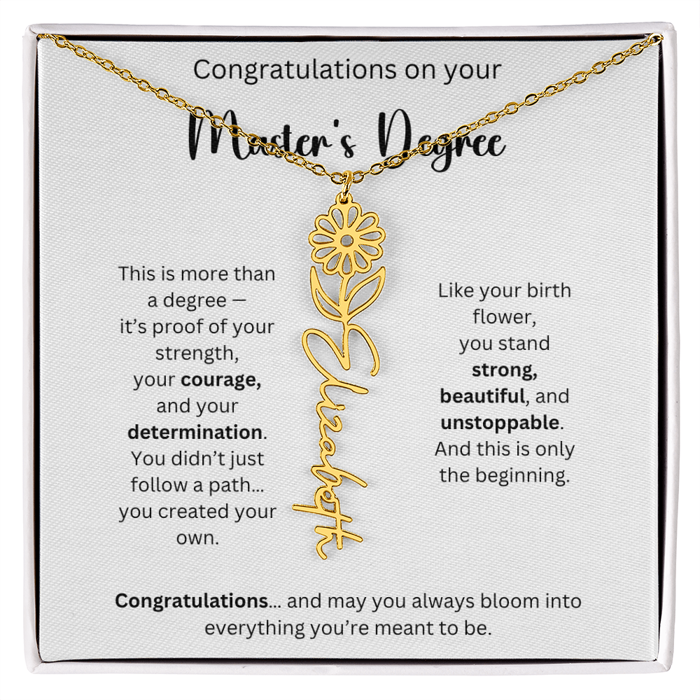 Masters Degree Graduation Gift - Personalized Birth Flower Name Necklace