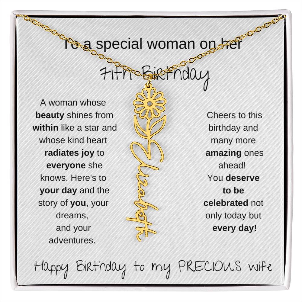 Happy 71th Birthday To My Precious Wife - Birthflower Necklace