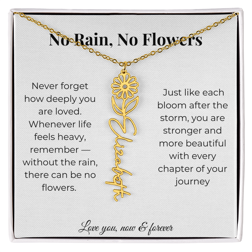 No Rain, No Flowers | Love You Now & Forever | Flower Name Necklace