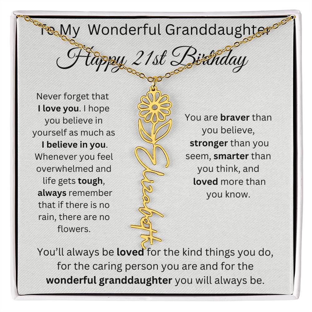 To My Wonderful Granddaughter - Happy 21st Birthday - Flower Name Necklace