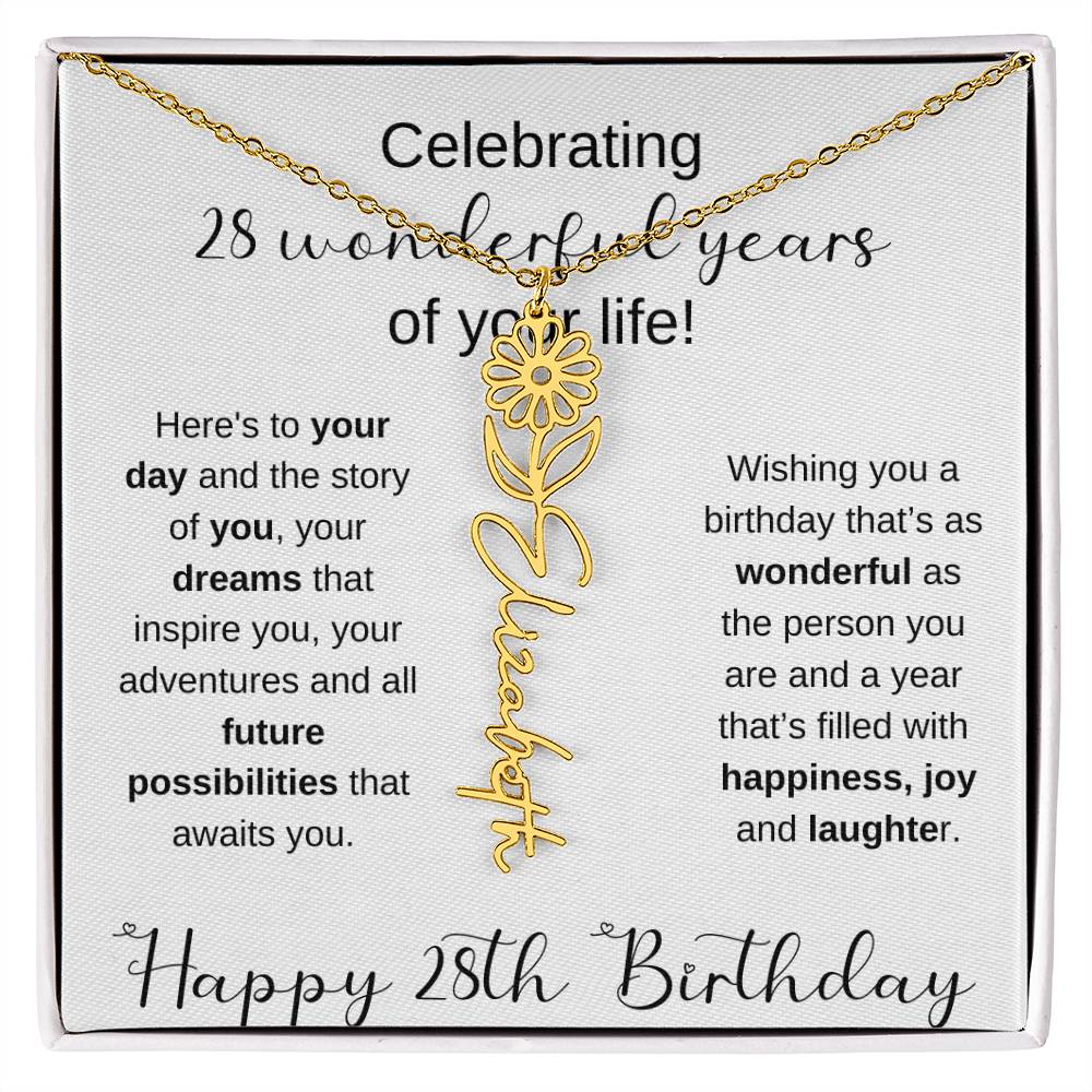 Happy 28th Birthday | Flower Name Necklace