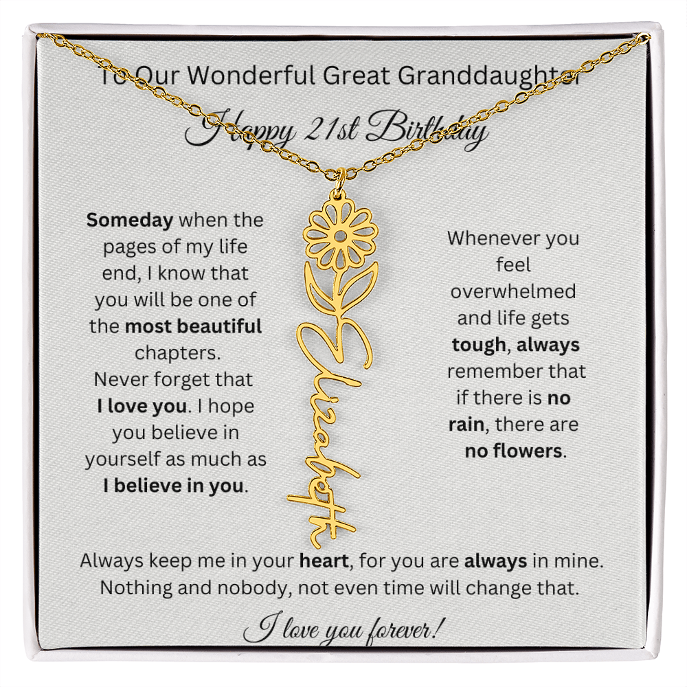Birthflower Name Necklace To My Great Granddaughter's 21st Birthday