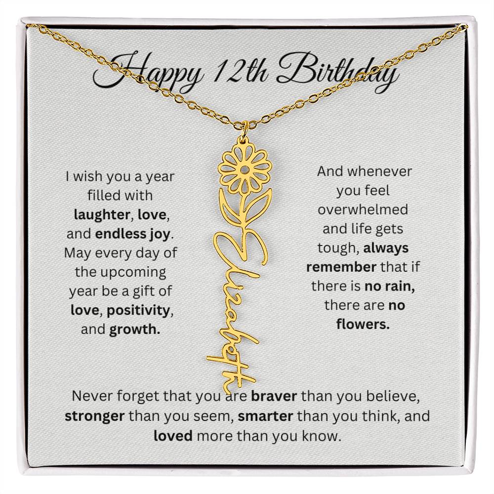 Happy 12th Birthday - Flower Name Necklace