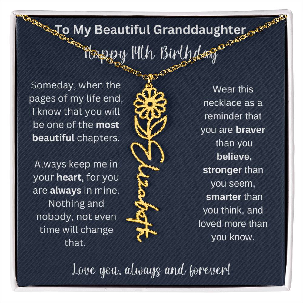 14th Birthday Gift For Granddaughter | Personalized Birth Flower Name Necklace
