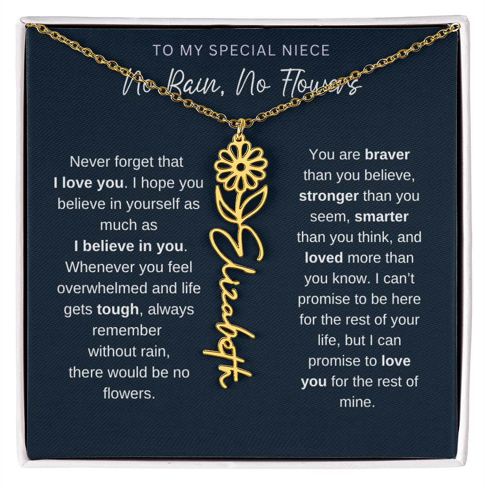 To My Special Niece | No Rain, No Flowers | Birth Flower Name Necklace
