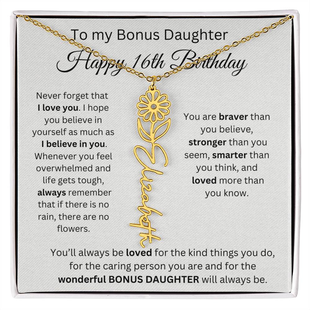 To My Bonus Daughter | Happy 16th Birthday | Flower Name Necklace