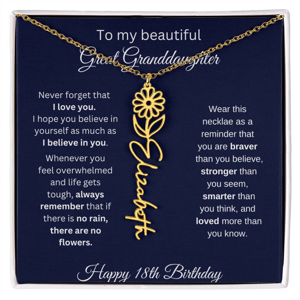 Personalized 18th Birthday Gift Great Granddaughter | Flower Name Necklace