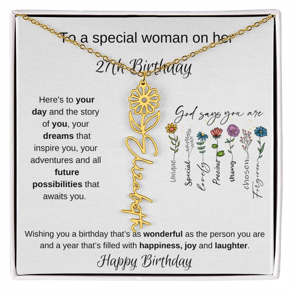 To A Special Woman On Her 27th Birthday - Flower Name Necklace