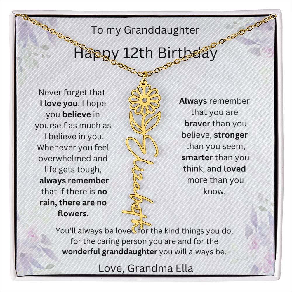 To My Granddaughter - Happy 12th Birthday | Flower Name Necklace