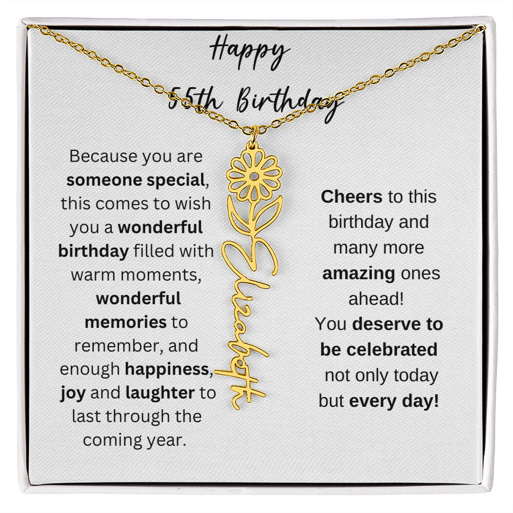 Happy 55th Birthday - Flower Name Necklace