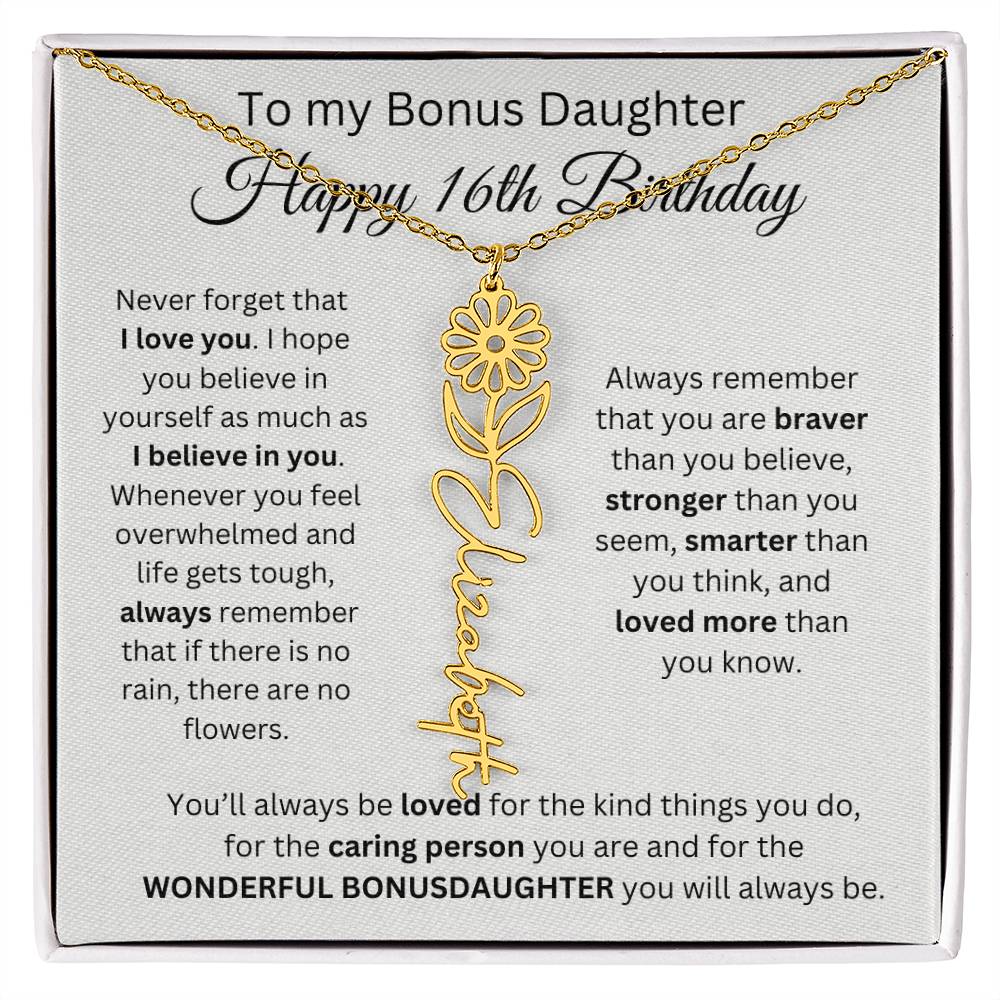 16th Birthday Gift To My Bonus Daughter | Flower Name Necklace