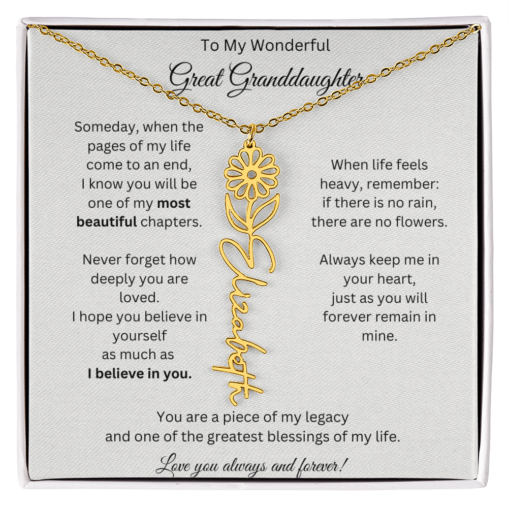 Great Granddaughter Gift - Custom Birth Flower Name Necklace