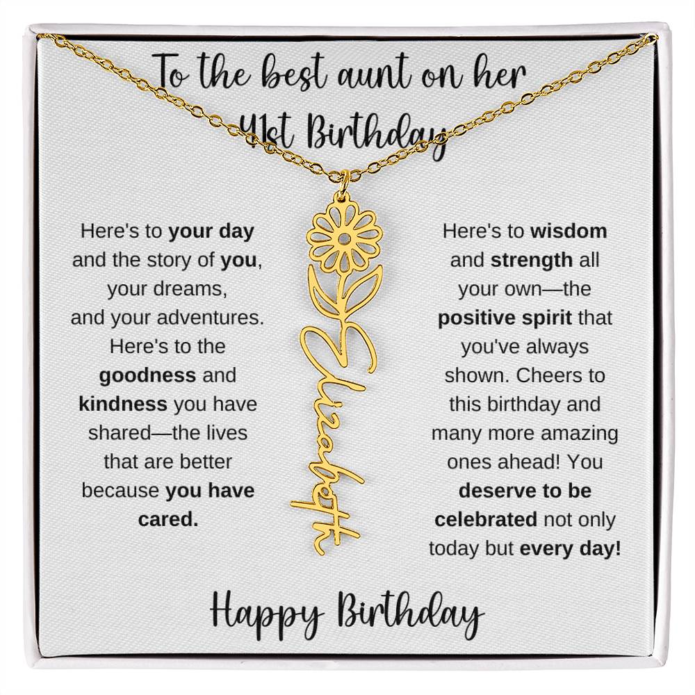 To The Best Aunt - Happy 41st Birthday | Flower Name Necklace