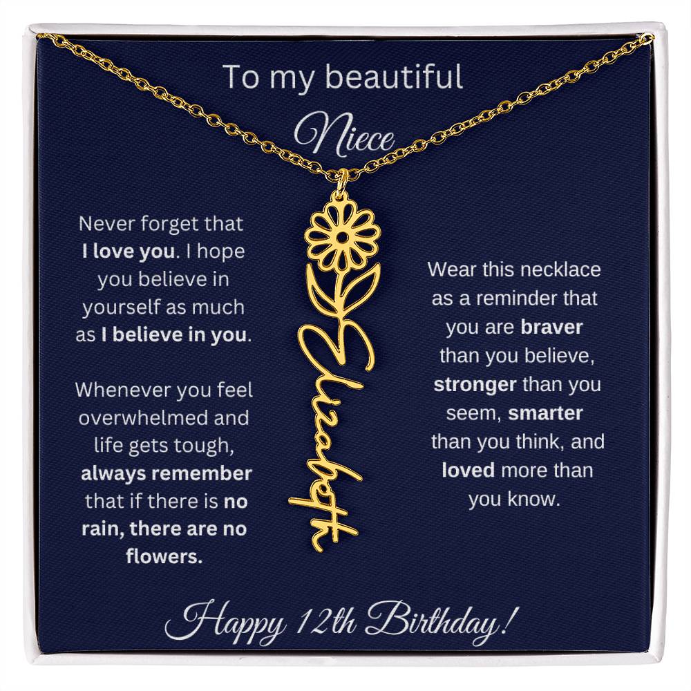 Niece 12th Birthday | Never Forget That I Love You | Birth Flower Name Necklace