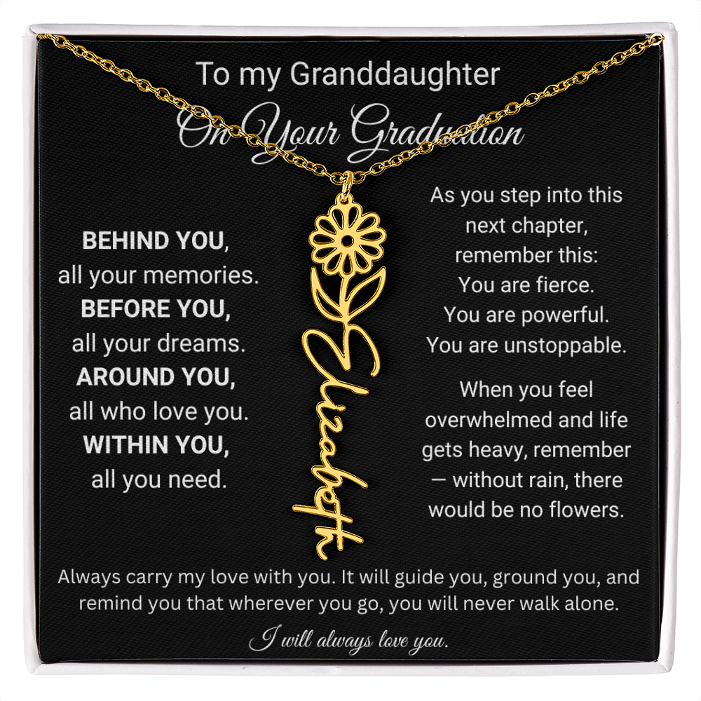 To My Granddaughter On Your Graduation | You're Unstopable | Flower Name Necklace