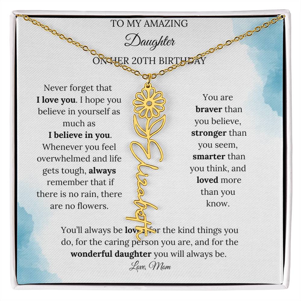 Birth Month Flower Name Necklace for My Daughter's 20th Birthday