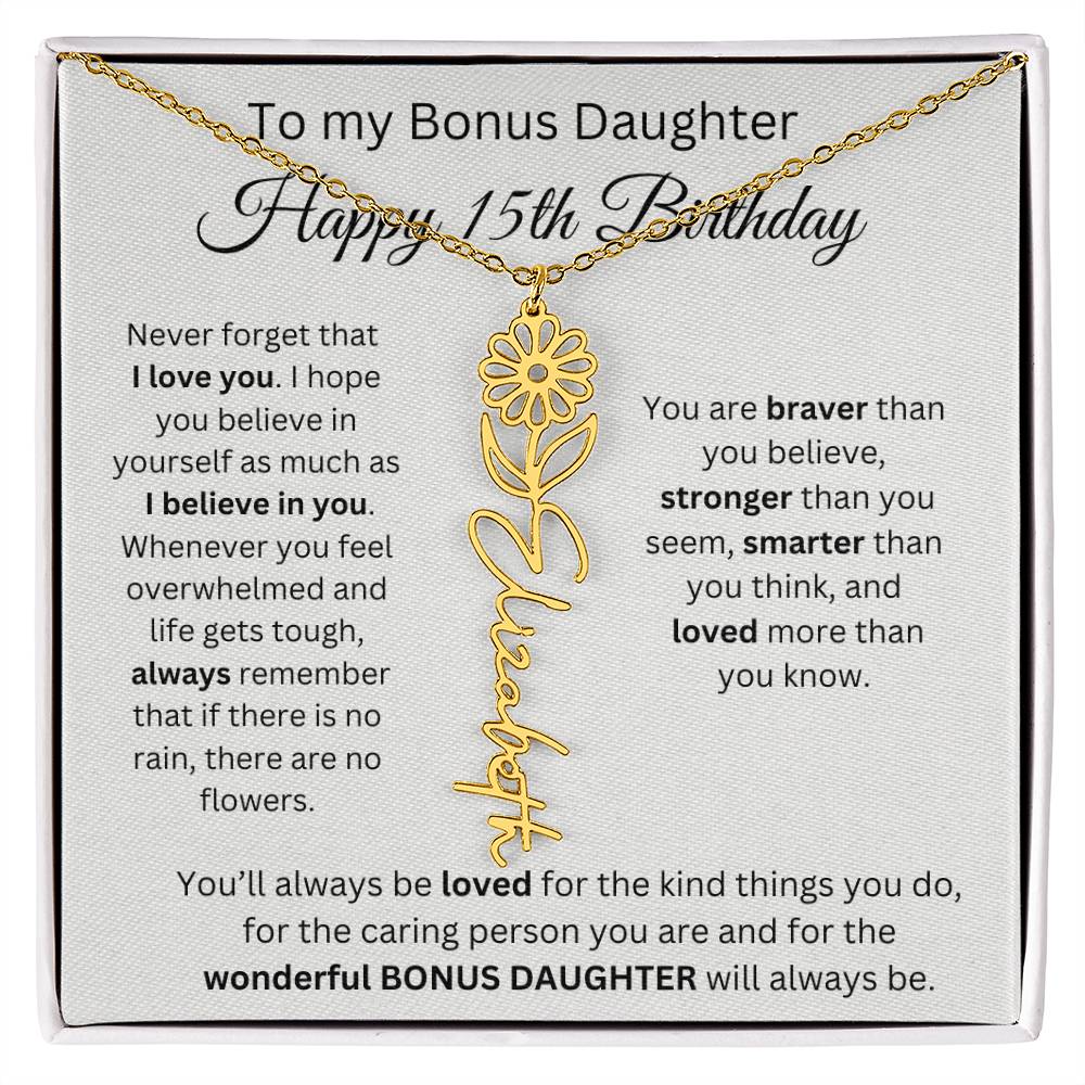 To My Bonus Daughter | Happy 15th Birthday | Flower Name Necklace