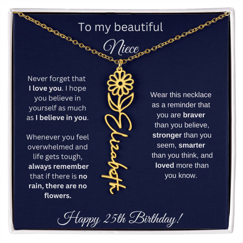 Niece 25th Birthday | Never Forget That I Love You | Birth Flower Name Necklace