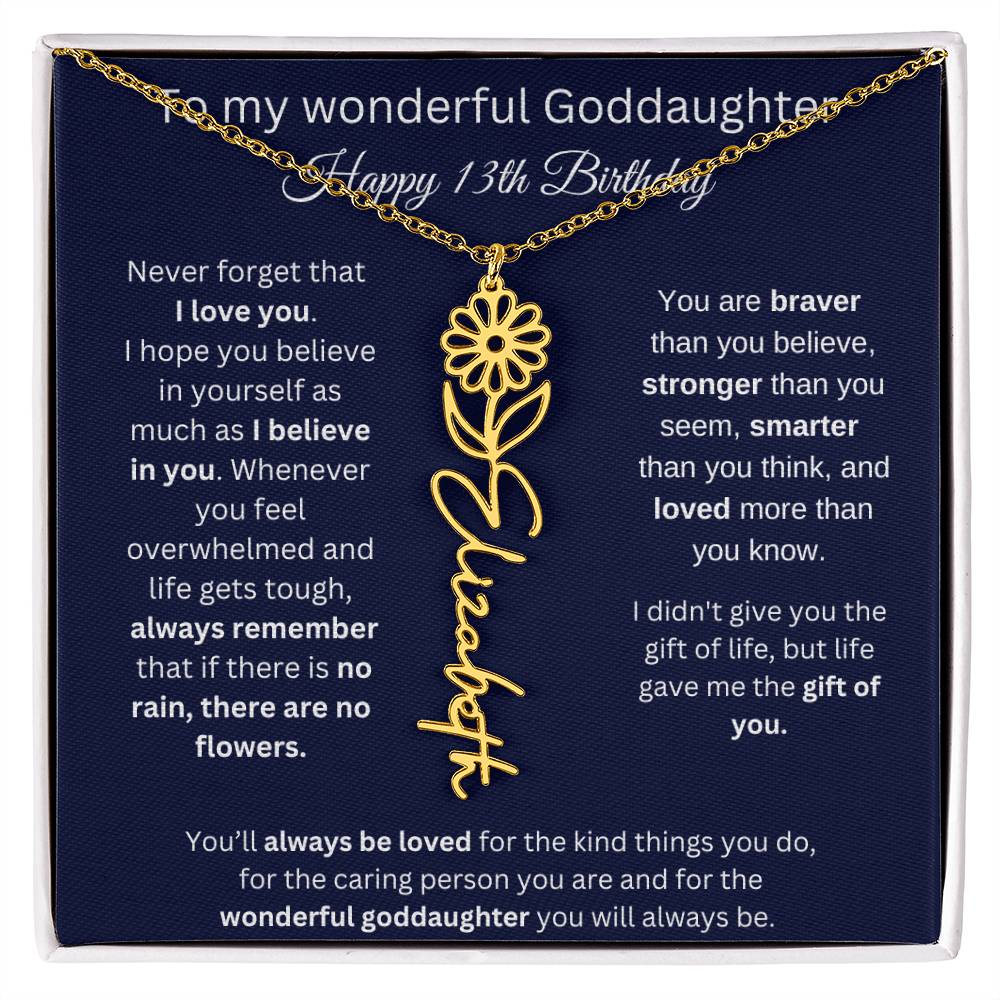 Goddaughter 13th Birthday Gift | Flower Name Necklace
