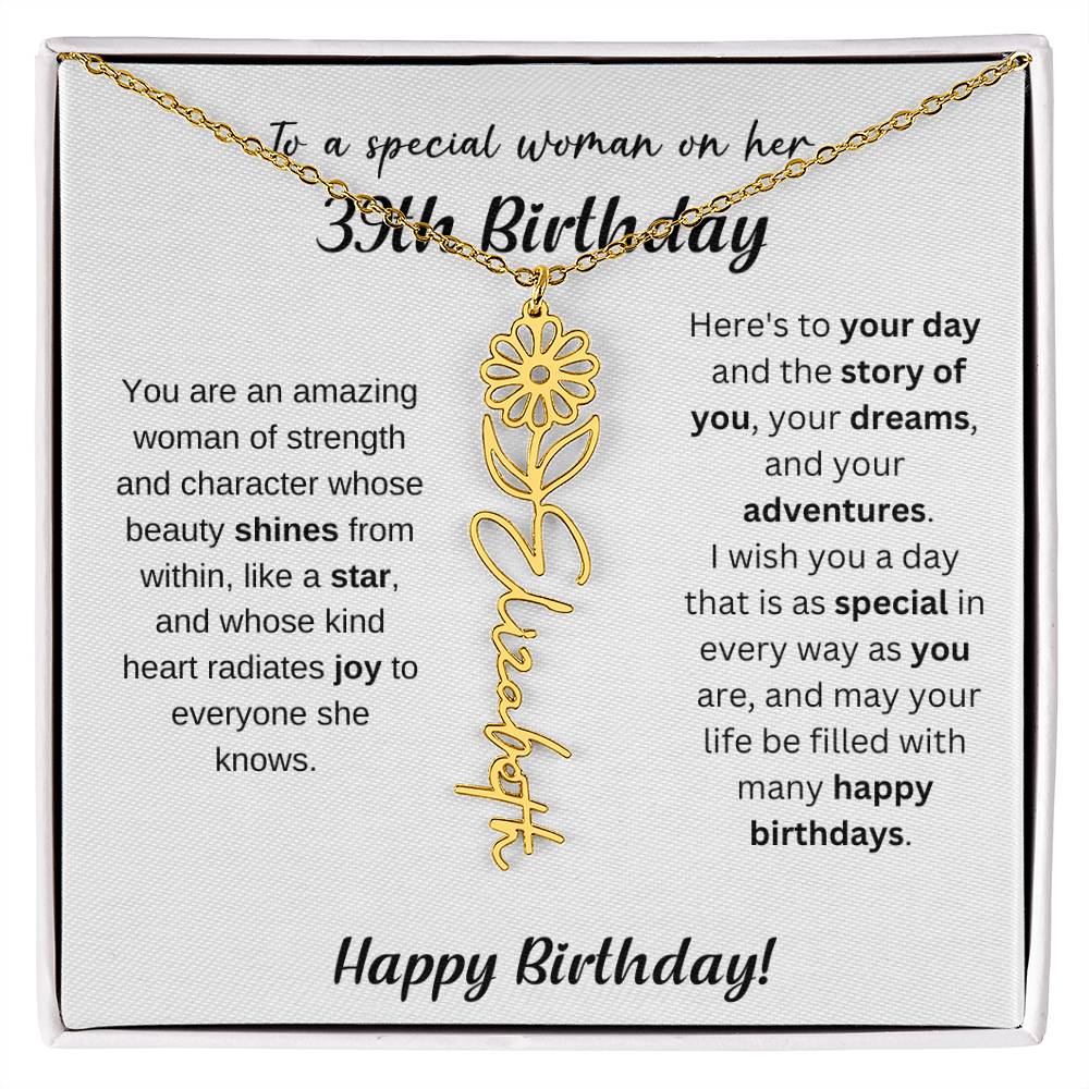 39th Birthday Gift Birthflower Necklace