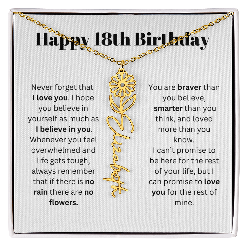 18th Personalized Birthday Gift for Her - Flower Name Necklace