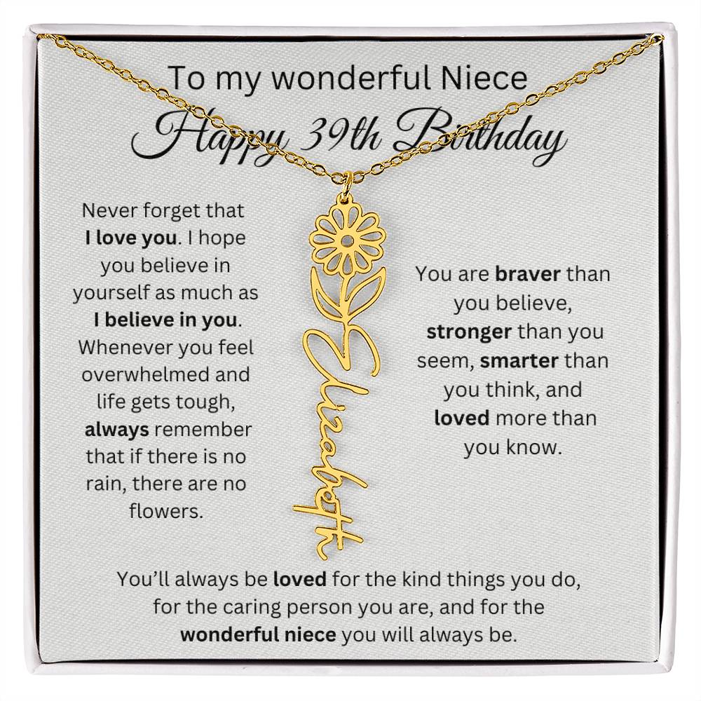 To My Wonderful Niece Happy 39th Birthday - Flower Name Necklace