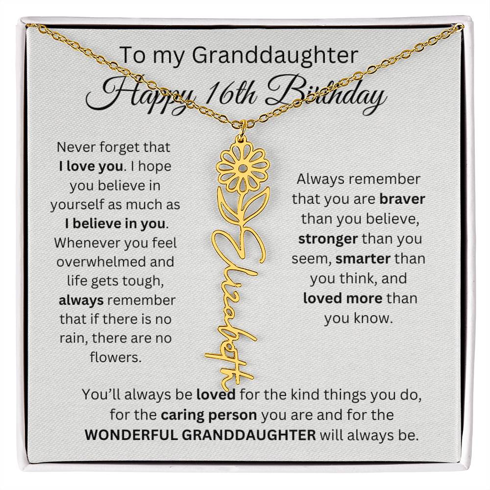 To My Granddaughter | Happy 16th Birthday | Flower Name Necklace