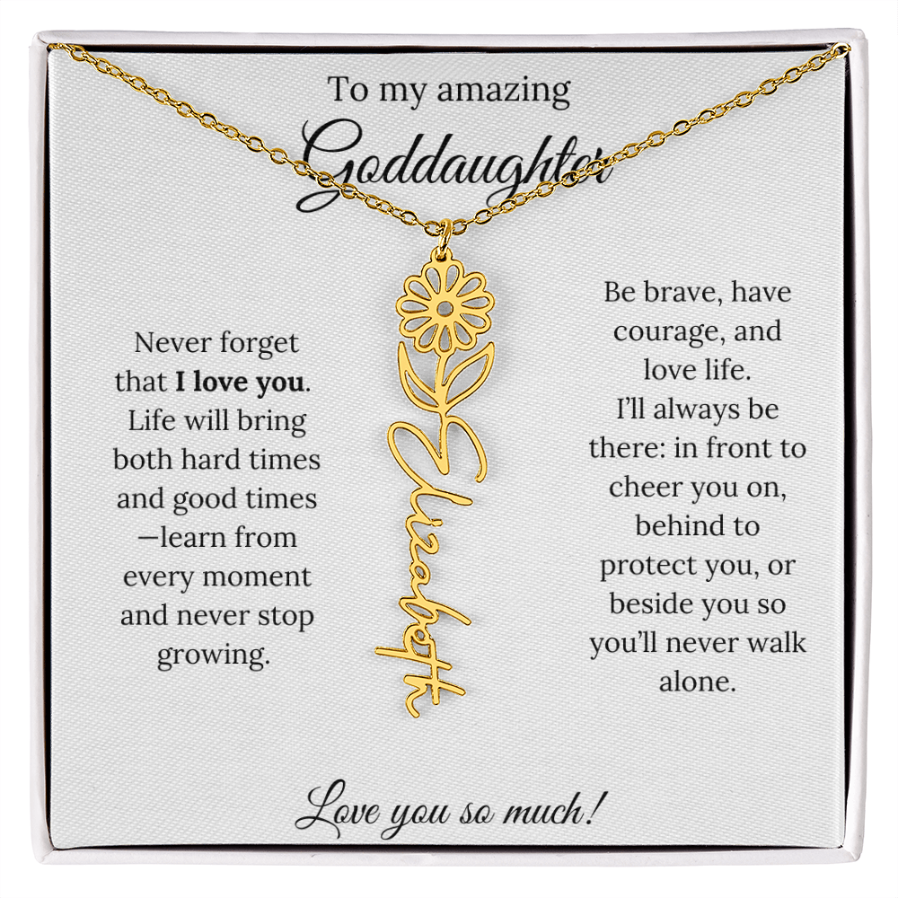 Never Forget I Love You Goddaughter Necklace – Personalized Birth Flower Jewelry + Quote Card Gift for Birthday