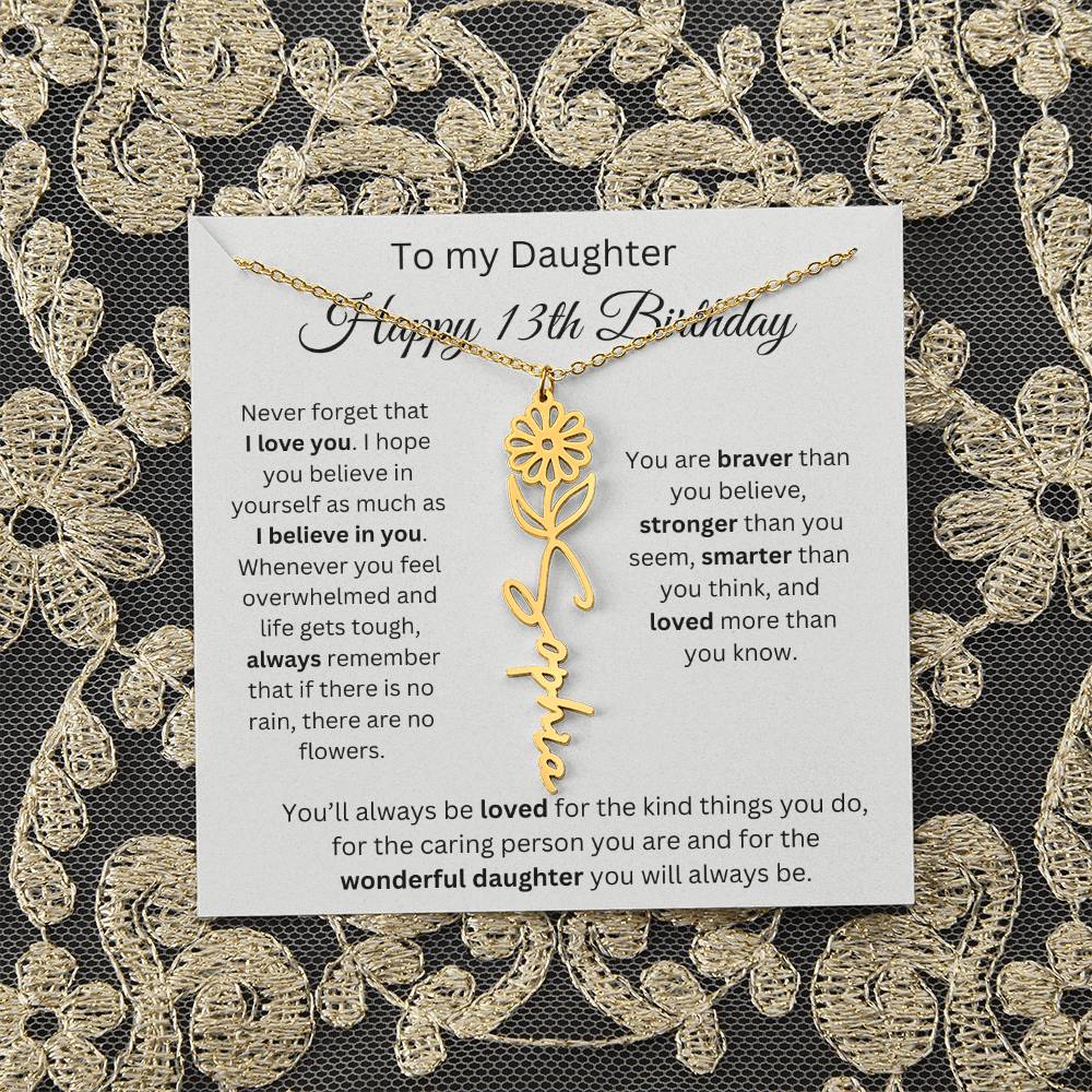 Happy 13th Birthday - Flower Name Necklace