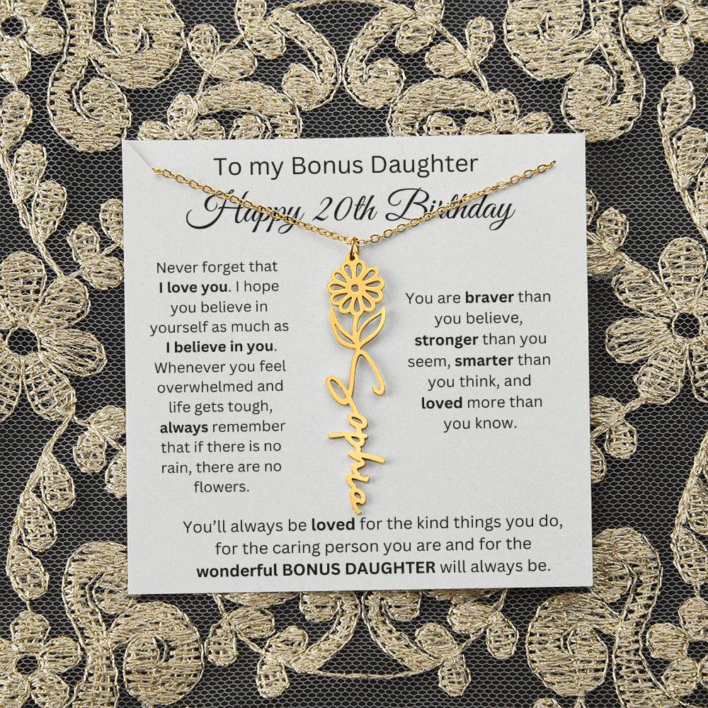 To My Bonus Daughter | Happy 20th Birthday | Flower Name Necklace