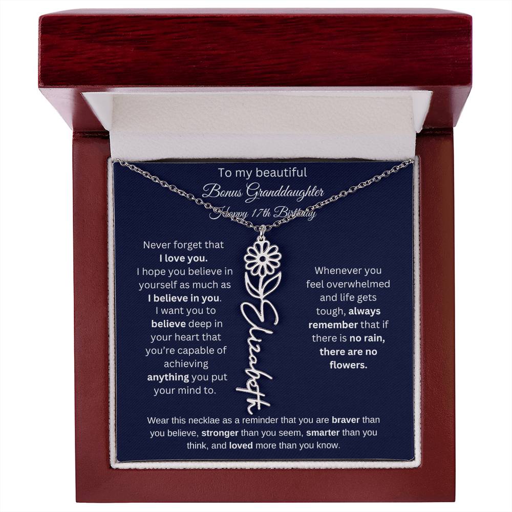 Bonus Granddaughter 17th Birthday | I Love You | Flower Name Necklace